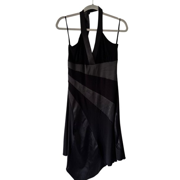 Taboo Black Halter Dress With Asymmetrical Hem Satin Stripes Vintage 90s Y2K - Picture 3 of 9